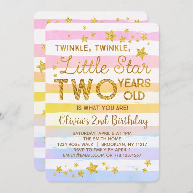 Twinkle Little Star 2nd Birthday Invitation (Front/Back)