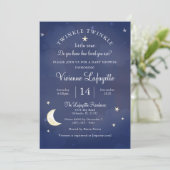 Twinkle Little Star and Moon Dark Blue Baby Shower Invitation (Standing Front)