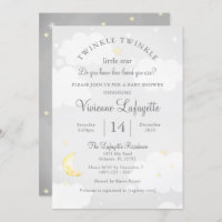 Twinkle Little Star and Moon Gray Baby Shower Invitation