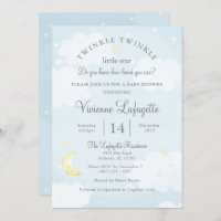 Twinkle Little Star and Moon Sky Blue Baby Shower Invitation