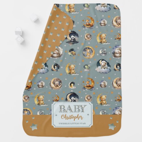 Twinkle Little Star Animal Pattern Boy Baby Name Baby Blanket