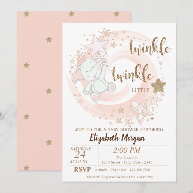 Twinkle Little Star,Baby Bear Baby Shower Invitation (Front/Back)