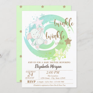 Twinkle Little Star,Baby Bear Green Baby Shower Invitation