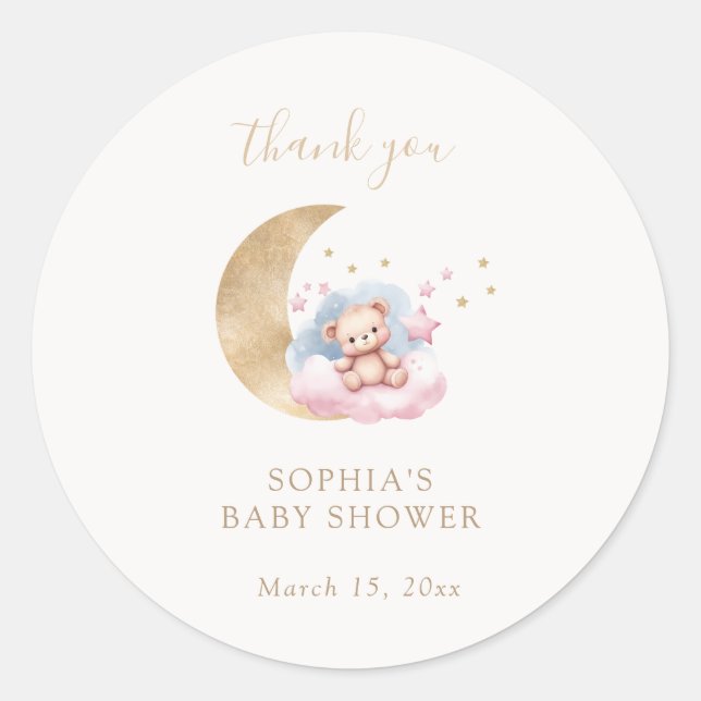Twinkle Little Star Baby Bear Thank You Favor Classic Round Sticker (Front)