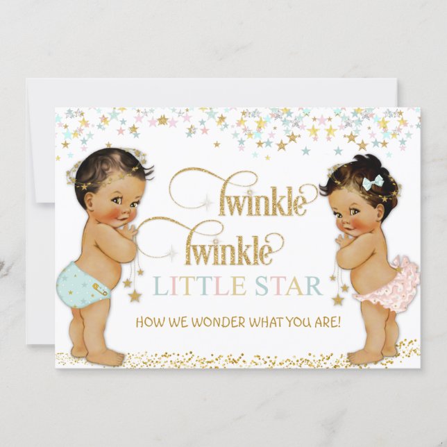 Twinkle Little Star Baby Gender Reveal Ethnic Invitation (Front)