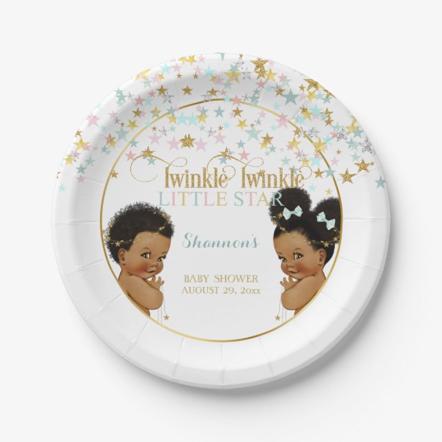 Twinkle Little Star Baby Gender Reveal Ethnic Paper Plates (Front)