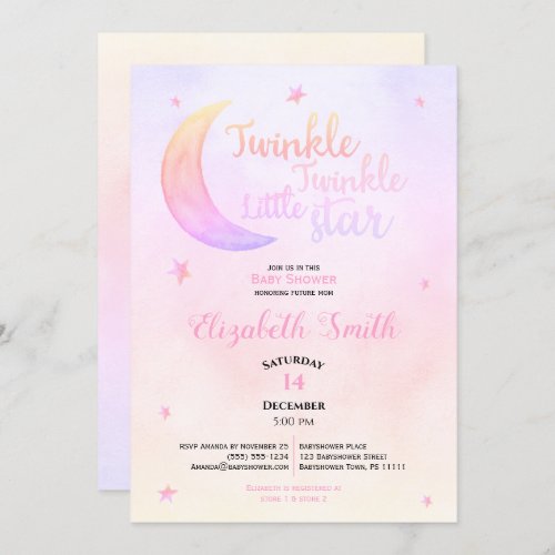 Twinkle little star baby girl babyshower invitation