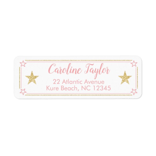 Twinkle Little Star Baby Girl Shower Pink Gold Label (Front)