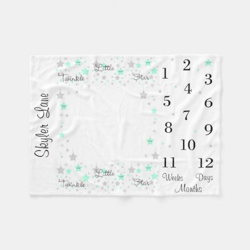 Twinkle Little Star Baby Mint Green Milestone Fleece Blanket