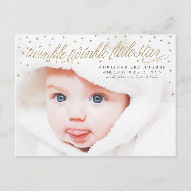 Twinkle Little Star Baby Photo Birth Announcement (Front)