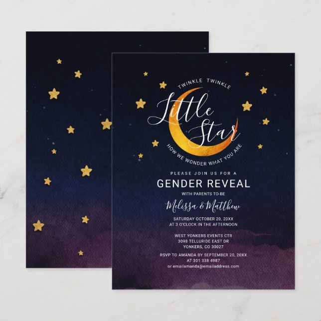 Twinkle Little Star Baby Reveal Outer Space Invitation (Front/Back)