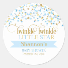 Twinkle Little Star Baby Shower Blue & Gold Classic Round Sticker