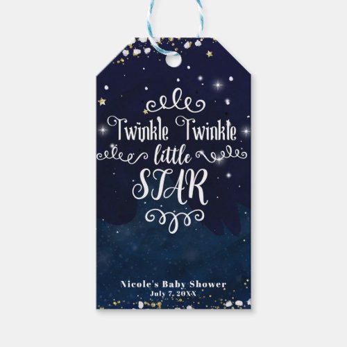 Twinkle Little Star Baby Shower Blue Gold Favor Gift Tags