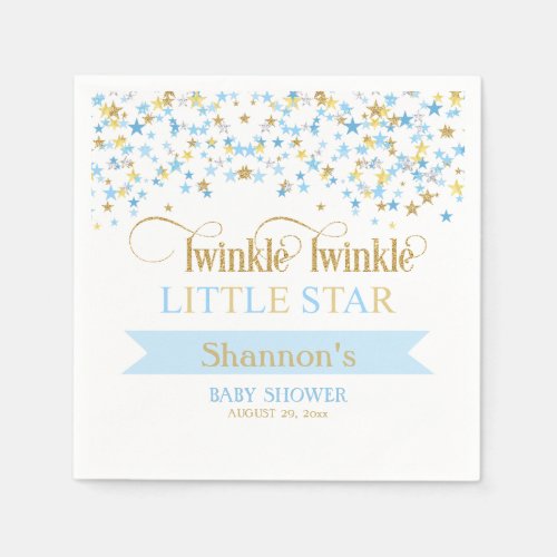 Twinkle Little Star Baby Shower Blue  Gold Napkins