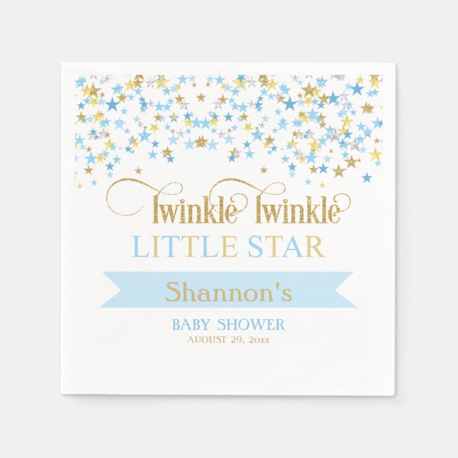 Twinkle Little Star Baby Shower Blue & Gold Napkins (Front)