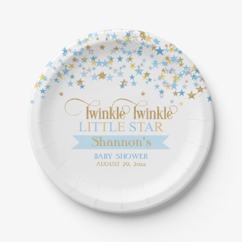 Twinkle Little Star Baby Shower Blue Gold Paper Plates