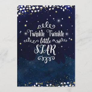 Twinkle Little Star Baby Shower Blue Gold Starry Invitation