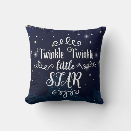 Twinkle Little Star Baby Shower Blue Gold Starry Throw Pillow