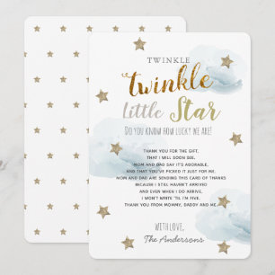 Twinkle Little Star Baby Shower Blue Thank You Invitation