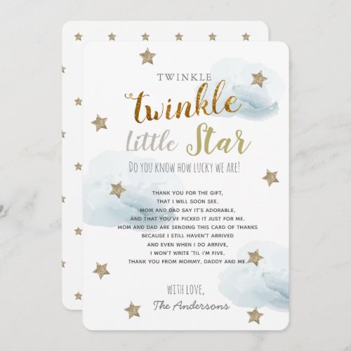 Twinkle Little Star Baby Shower Blue Thank You Invitation