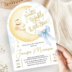 Twinkle Little Star Baby Shower Boy Blue Bow Arch Invitation