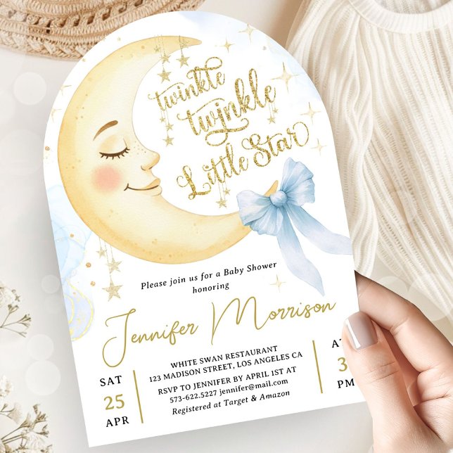 Twinkle Little Star Baby Shower Boy Blue Bow Arch Invitation (Creator Uploaded)