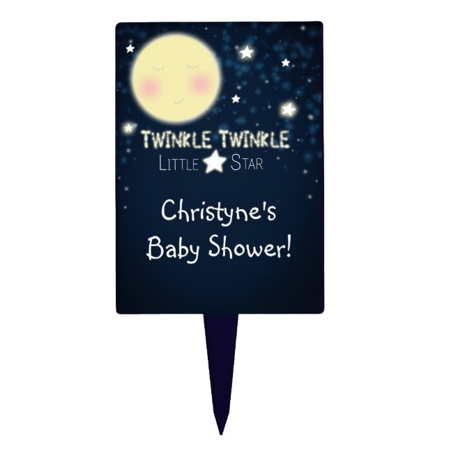Twinkle Little Star Baby Shower Cake Pick Topper (Front)