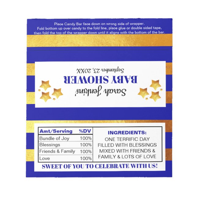 Twinkle Little Star Baby Shower Candy Wrappers Notepad (Front)