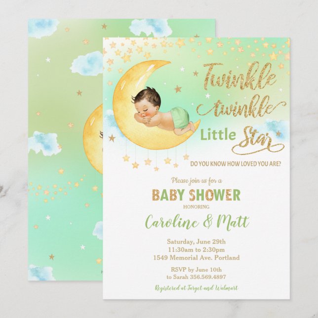 Twinkle Little Star Baby Shower Gender Neutral Inv Invitation (Front/Back)