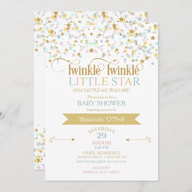 Twinkle Little Star Baby Shower Gender Neutral Invitation (Front/Back)