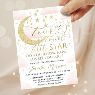 Twinkle Little Star Baby Shower Girl Pink Gold Invitation