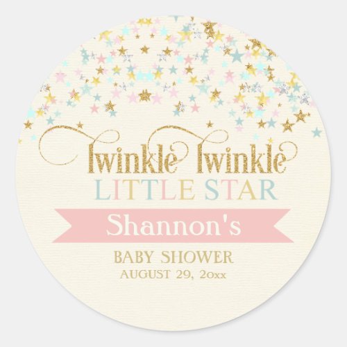 Twinkle Little Star Baby Shower Gold Aqua Pink Classic Round Sticker