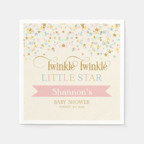 Twinkle Little Star Baby Shower Gold Aqua Pink Paper Napkins