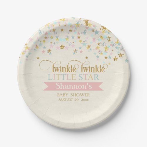 Twinkle Little Star Baby Shower Gold Aqua Pink Paper Plates