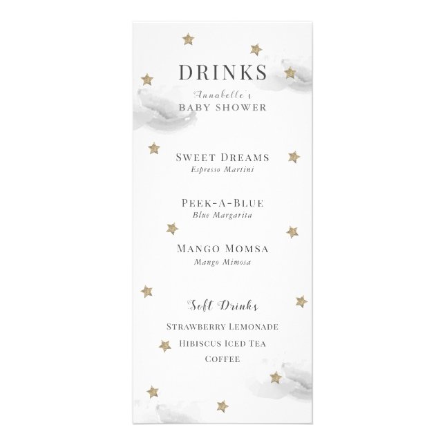 Twinkle Little Star Baby Shower Gray Drink Memu Rack Card (Front)