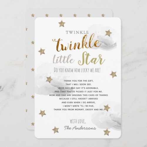 Twinkle Little Star Baby Shower Gray Thank You Invitation