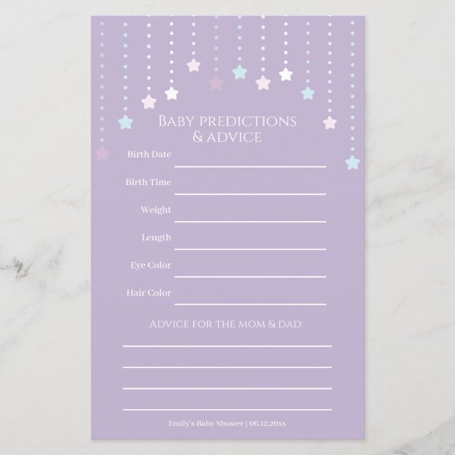 Twinkle Little Star Baby Shower Guessing Game (Front)