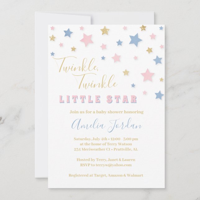 Twinkle Little Star Baby Shower Invitation (Front)