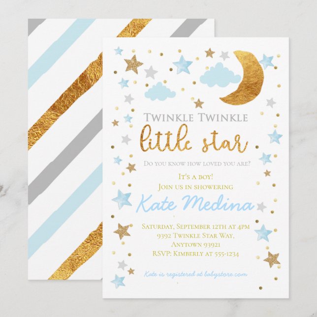 Twinkle Little Star Baby Shower Invitation Boy Blu (Front/Back)