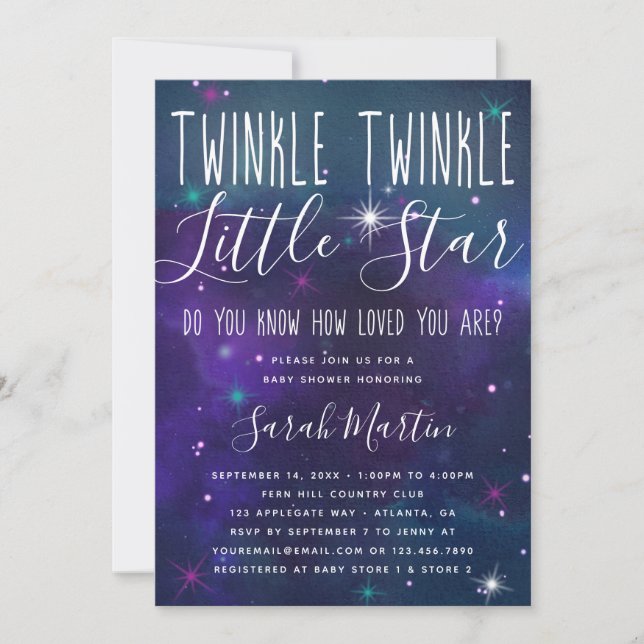 Twinkle Little Star Baby Shower Invitation, Galaxy Invitation (Front)