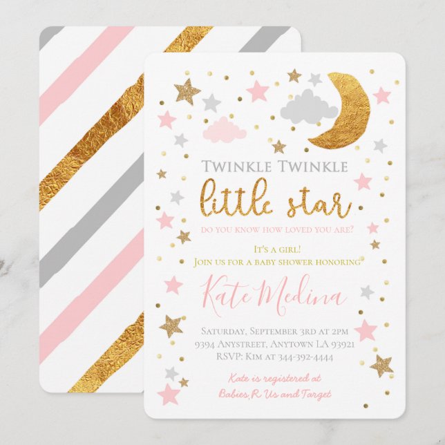 Twinkle Little Star Baby Shower Invitation Girl (Front/Back)