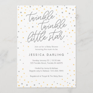 Twinkle Little Star Baby Shower Invitation Gray