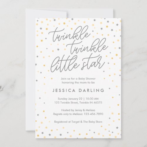 Twinkle Little Star Baby Shower Invitation  Gray