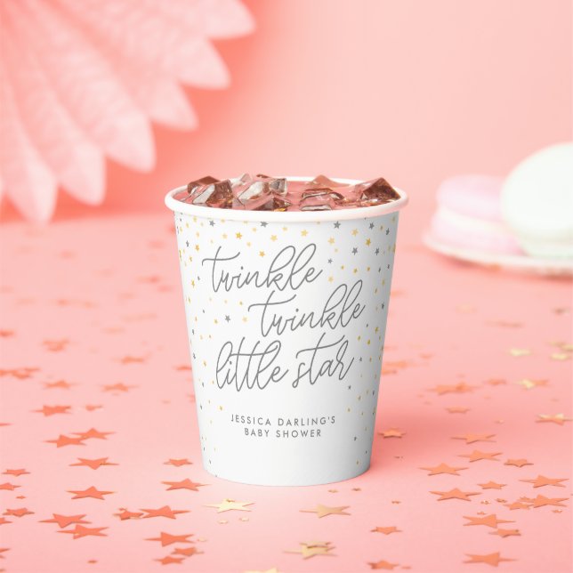 Twinkle Little Star Baby Shower Invitation Gray Paper Cups (Insitu)