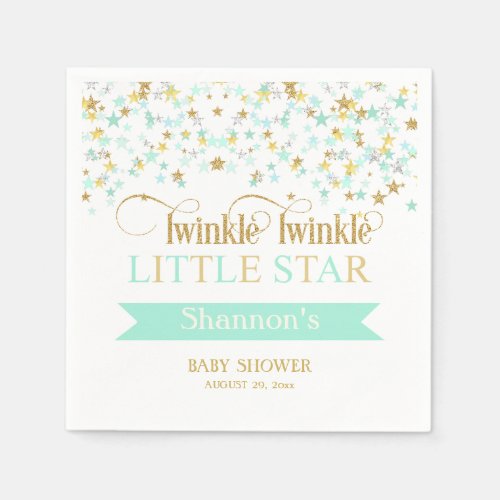 Twinkle Little Star Baby Shower Mint Green Gold Napkins