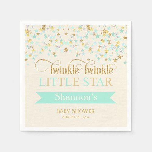 Twinkle Little Star Baby Shower Mint Green Gold Paper Napkins