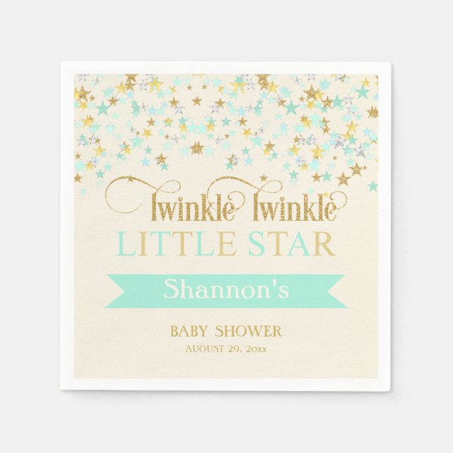 Twinkle Little Star Baby Shower Mint Green Gold Paper Napkins (Front)