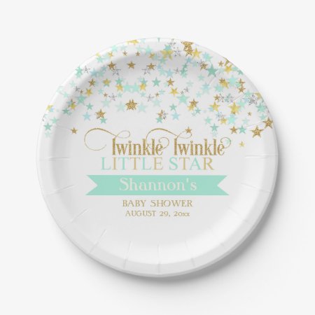 Twinkle Little Star Baby Shower Mint Green Paper Plates