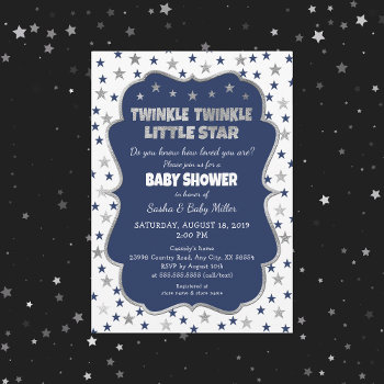 Twinkle Little Star Baby Shower Navy Silver Invite by lemontreecards at Zazzle