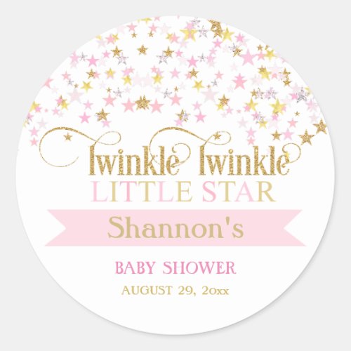 Twinkle Little Star Baby Shower Pink Gold Classic Round Sticker